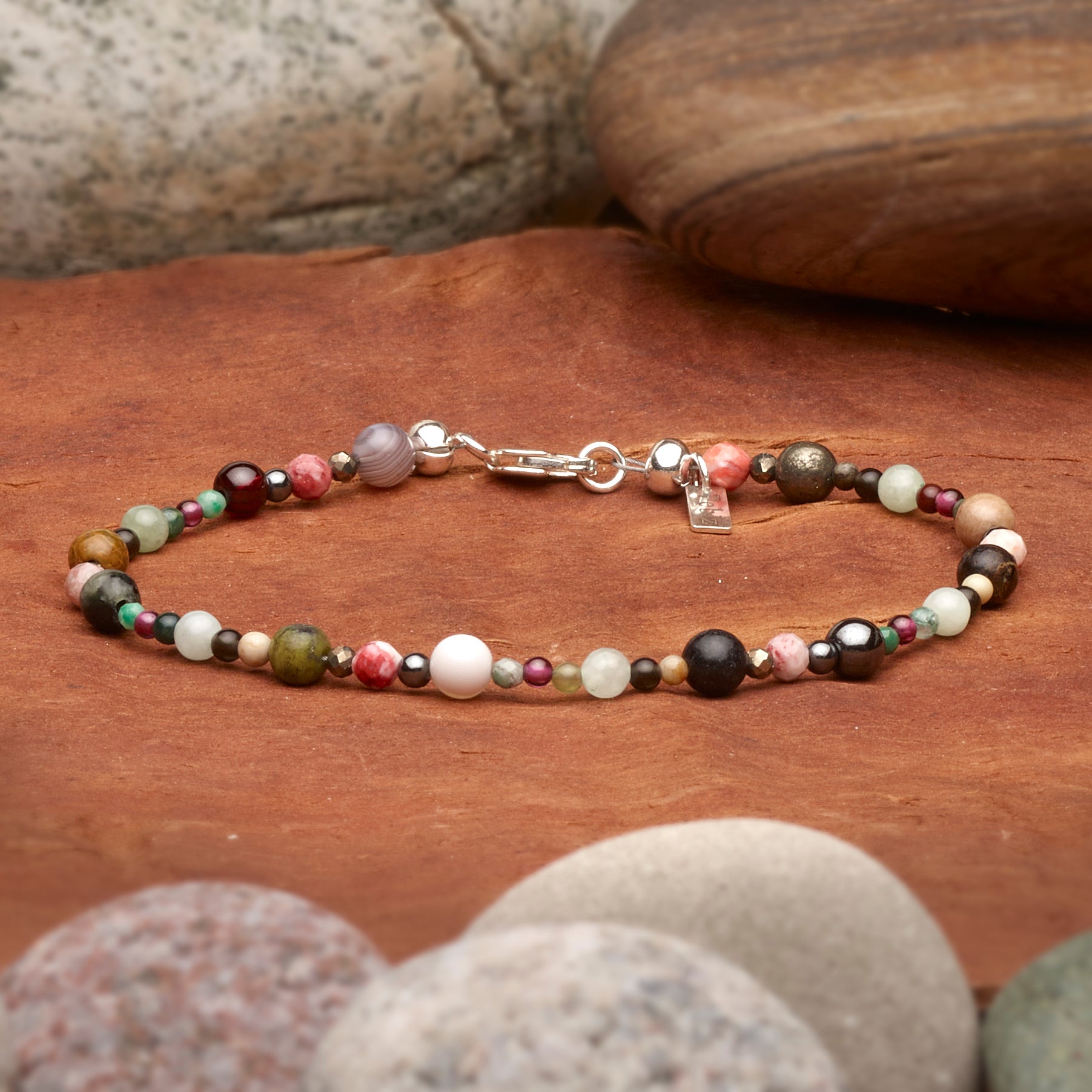 Wine Country Napa Sonoma Handmade Stone Simple Lines Bracelet - Small